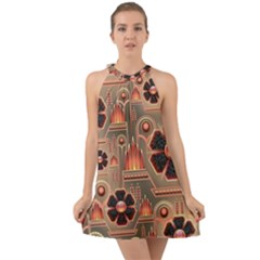 Background Floral Flower Stylised Halter Tie Back Chiffon Dress by Nexatart