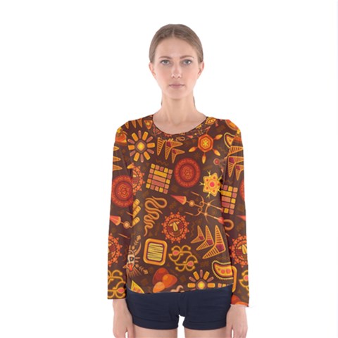 Pattern Background Ethnic Tribal Women s Long Sleeve Tee by Nexatart