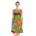 Background Colorful Abstract Sleeveless Waist Tie Chiffon Dress View1
