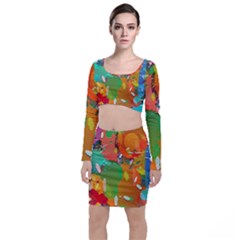 Background Colorful Abstract Long Sleeve Crop Top & Bodycon Skirt Set