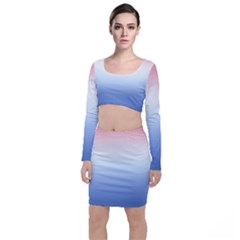 Red And Blue Long Sleeve Crop Top & Bodycon Skirt Set