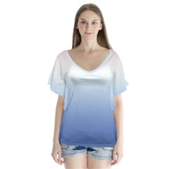 Red And Blue V-Neck Flutter Sleeve Top