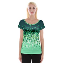 Green Disintegrate Cap Sleeve Tops