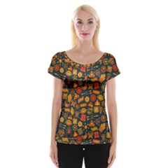 Pattern Background Ethnic Tribal Cap Sleeve Tops