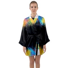 Frame Border Feathery Blurs Design Long Sleeve Kimono Robe