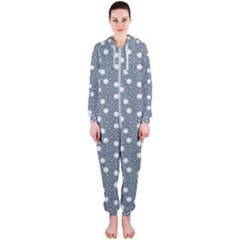 Floral Dots Blue Hooded Jumpsuit (ladies)  by snowwhitegirl