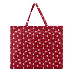 Floral Dots Red Zipper Large Tote Bag