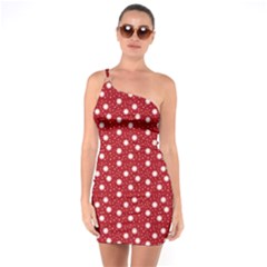 Floral Dots Red One Soulder Bodycon Dress