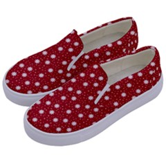 Floral Dots Red Kids  Canvas Slip Ons