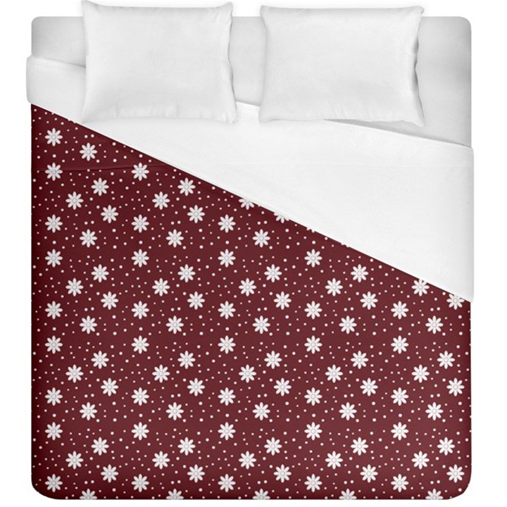 Floral Dots Maroon Duvet Cover (King Size)