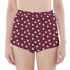 Floral Dots Maroon High-waisted Bikini Bottoms