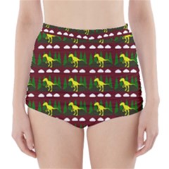 Dino In The Mountains Red High-waisted Bikini Bottoms