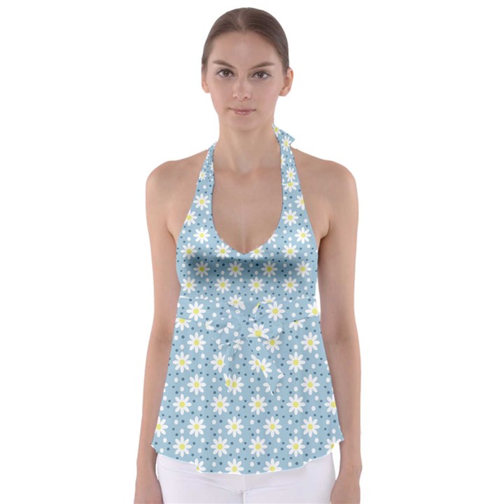 Daisy Dots Light Blue Babydoll Tankini Top