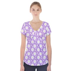 Daisy Dots Lilac Short Sleeve Front Detail Top