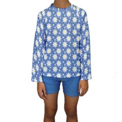 Daisy Dots Blue Kids  Long Sleeve Swimwear by snowwhitegirl