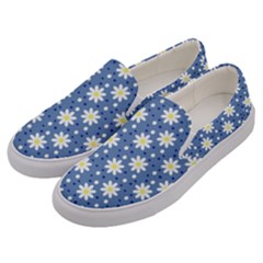 Daisy Dots Blue Men s Canvas Slip Ons by snowwhitegirl