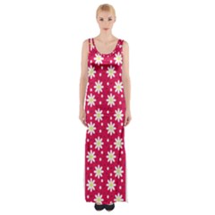 Daisy Dots Light Red Maxi Thigh Split Dress