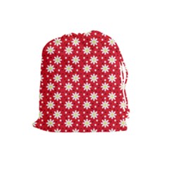 Daisy Dots Red Drawstring Pouches (large)  by snowwhitegirl