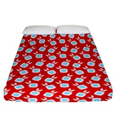 Square Flowers Red Fitted Sheet (california King Size)