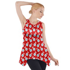 Square Flowers Red Side Drop Tank Tunic