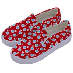 Square Flowers Red Kids  Canvas Slip Ons