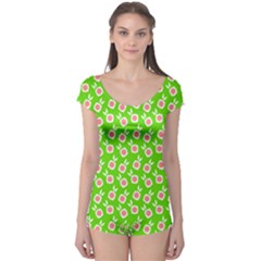 Square Flowers Green Boyleg Leotard 