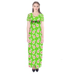 Square Flowers Green Short Sleeve Maxi Dress by snowwhitegirl