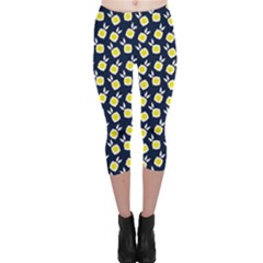 Square Flowers Navy Blue Capri Leggings  by snowwhitegirl