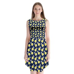 Square Flowers Navy Blue Sleeveless Chiffon Dress  