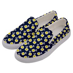 Square Flowers Navy Blue Men s Canvas Slip Ons