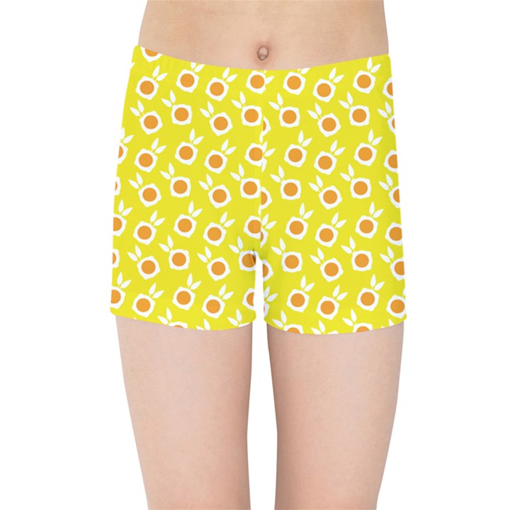 Square Flowers Yellow Kids Sports Shorts