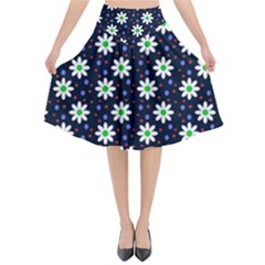 Daisy Dots Navy Blue Flared Midi Skirt