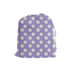 Daisy Dots Violet Drawstring Pouches (large) 