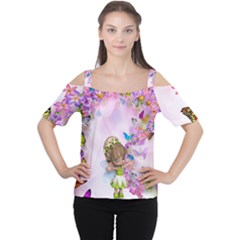 Butterfly On Flowers  Cutout Shoulder Tee