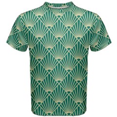 teal,beige,Art nouveau,vintage,original,belle époque,fan pattern,geometric,elegant,chic Men s Cotton Tee