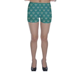 teal,beige,Art nouveau,vintage,original,belle époque,fan pattern,geometric,elegant,chic Skinny Shorts