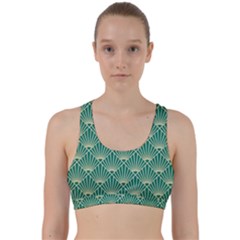 teal,beige,Art nouveau,vintage,original,belle époque,fan pattern,geometric,elegant,chic Back Weave Sports Bra