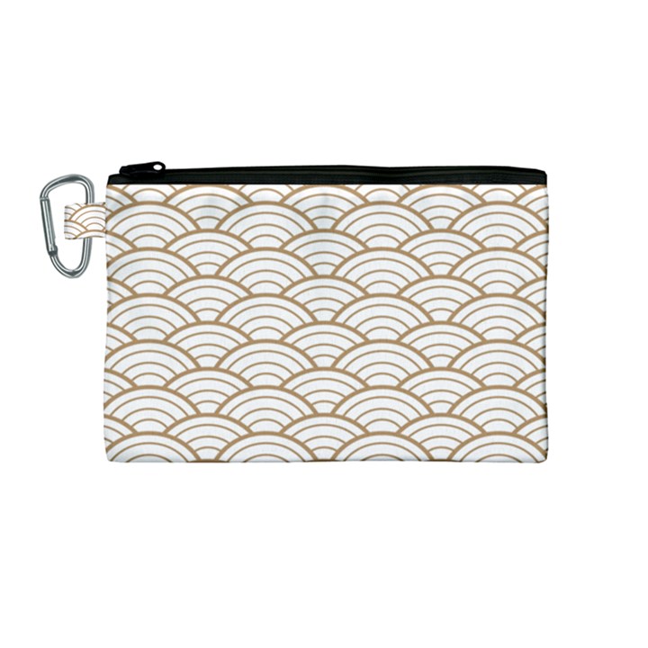 gold,white,art deco,vintage,shell pattern,asian pattern,elegant,chic,beautiful Canvas Cosmetic Bag (Medium)