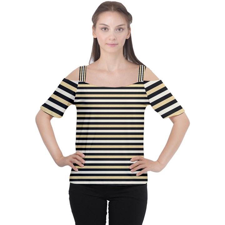 Black And Gold Stripes Cutout Shoulder Tee