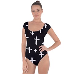 White Cross Short Sleeve Leotard  by snowwhitegirl