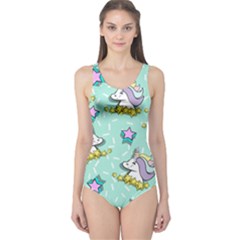 Magical Happy Unicorn And Stars One Piece Swimsuit by Bigfootshirtshop