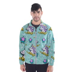 Magical Happy Unicorn And Stars Wind Breaker (men) by Bigfootshirtshop