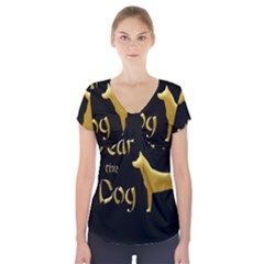 Year Of The Dog - Chinese New Year Short Sleeve Front Detail Top by Valentinaart
