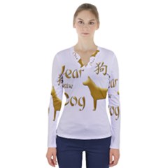 Year Of The Dog - Chinese New Year V-neck Long Sleeve Top by Valentinaart