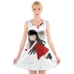 Cupid Girl V-neck Sleeveless Skater Dress by Valentinaart