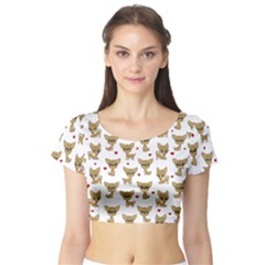 Chihuahua Pattern Short Sleeve Crop Top by Valentinaart