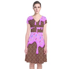 Chocolate And Strawberry Icecream Short Sleeve Front Wrap Dress by jumpercat