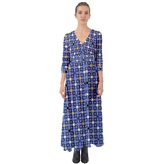 Persian Block Sky Button Up Boho Maxi Dress by jumpercat