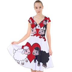 Valentines Day - Sheep  Cap Sleeve Front Wrap Midi Dress by Valentinaart