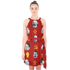 Communist Leaders Halter Collar Waist Tie Chiffon Dress by Valentinaart